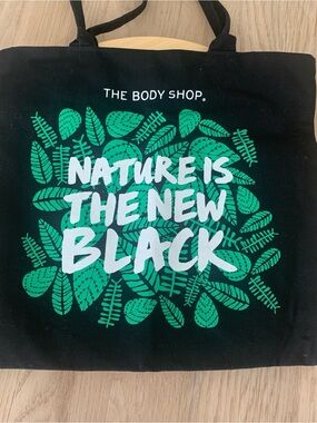 The Body Shop Black Tote Nature Is The New Black magnetic closure 13.5”c14.5”
